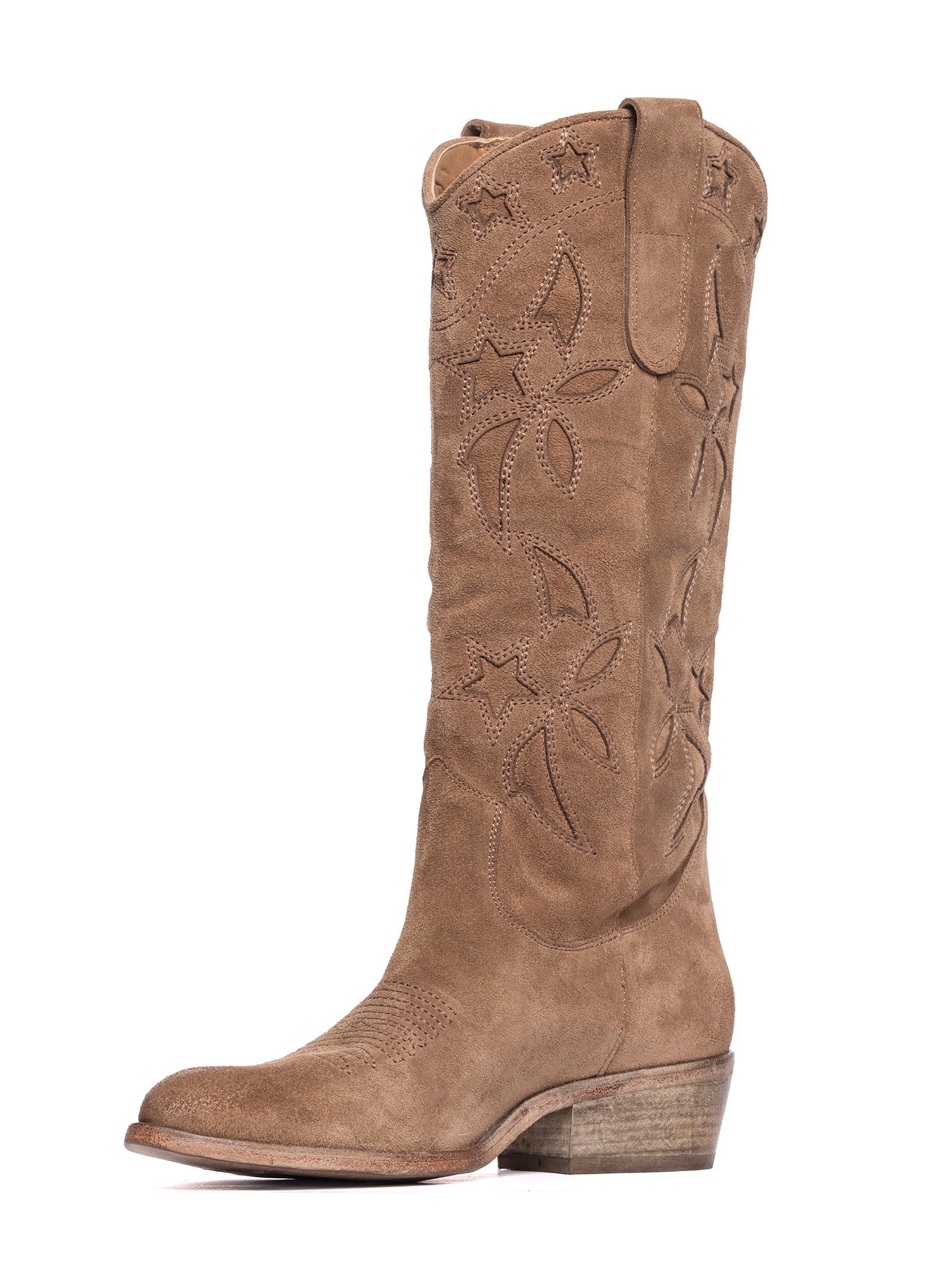 Stivali texani in camoscio cappuccino 2924