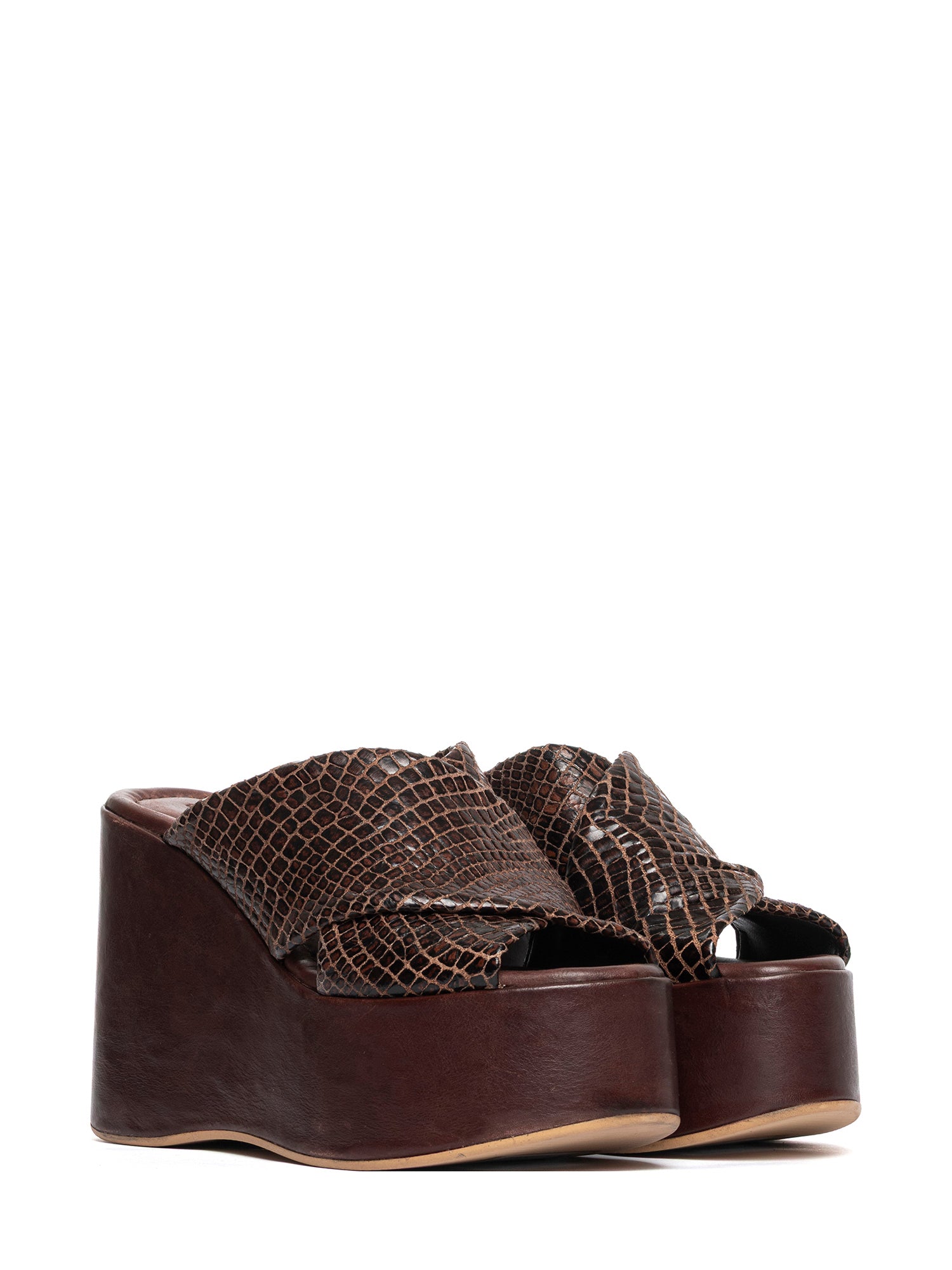 Chestnut snakeskin calfskin wedges 2950