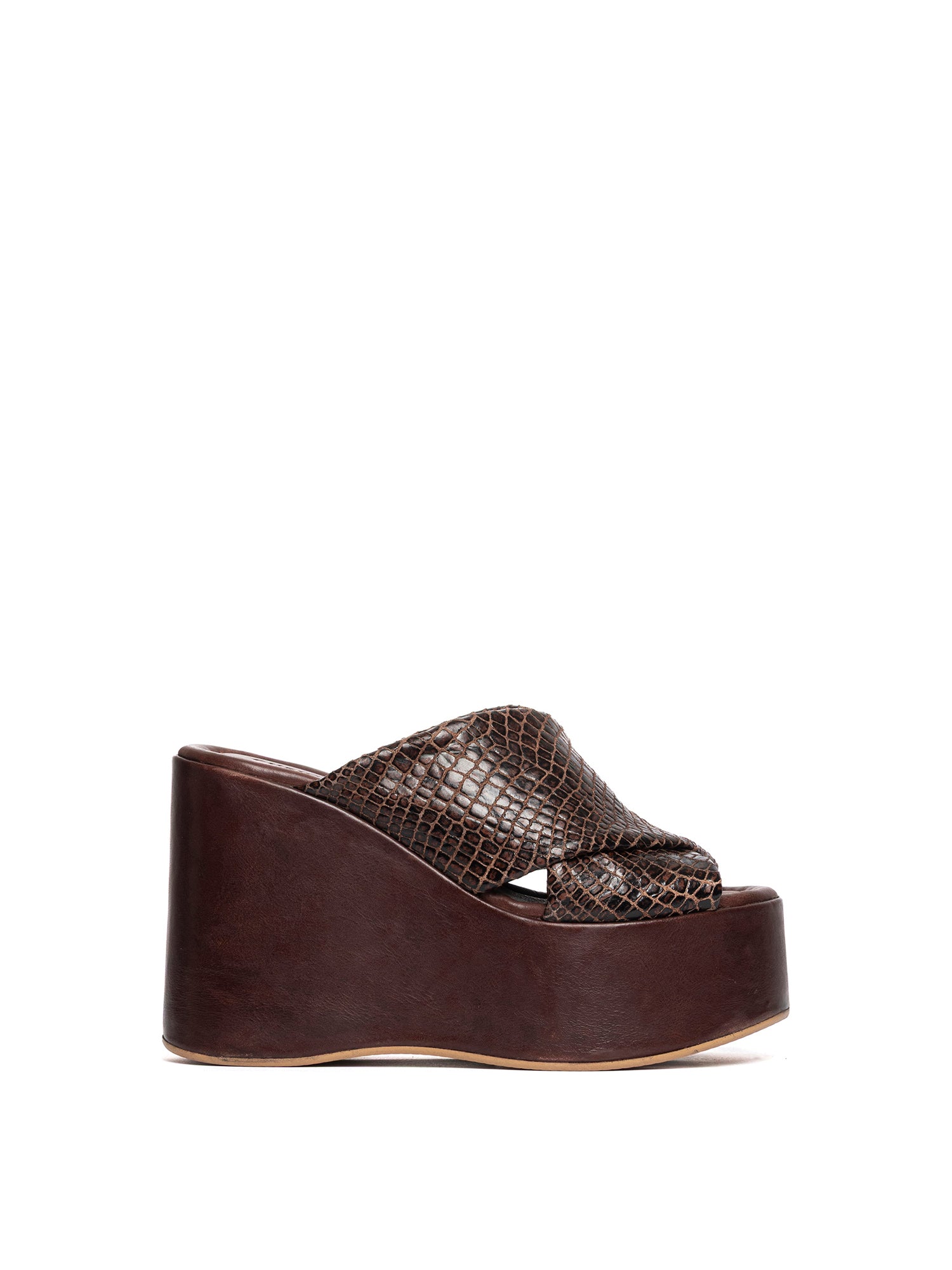 Chestnut snakeskin calfskin wedges 2950