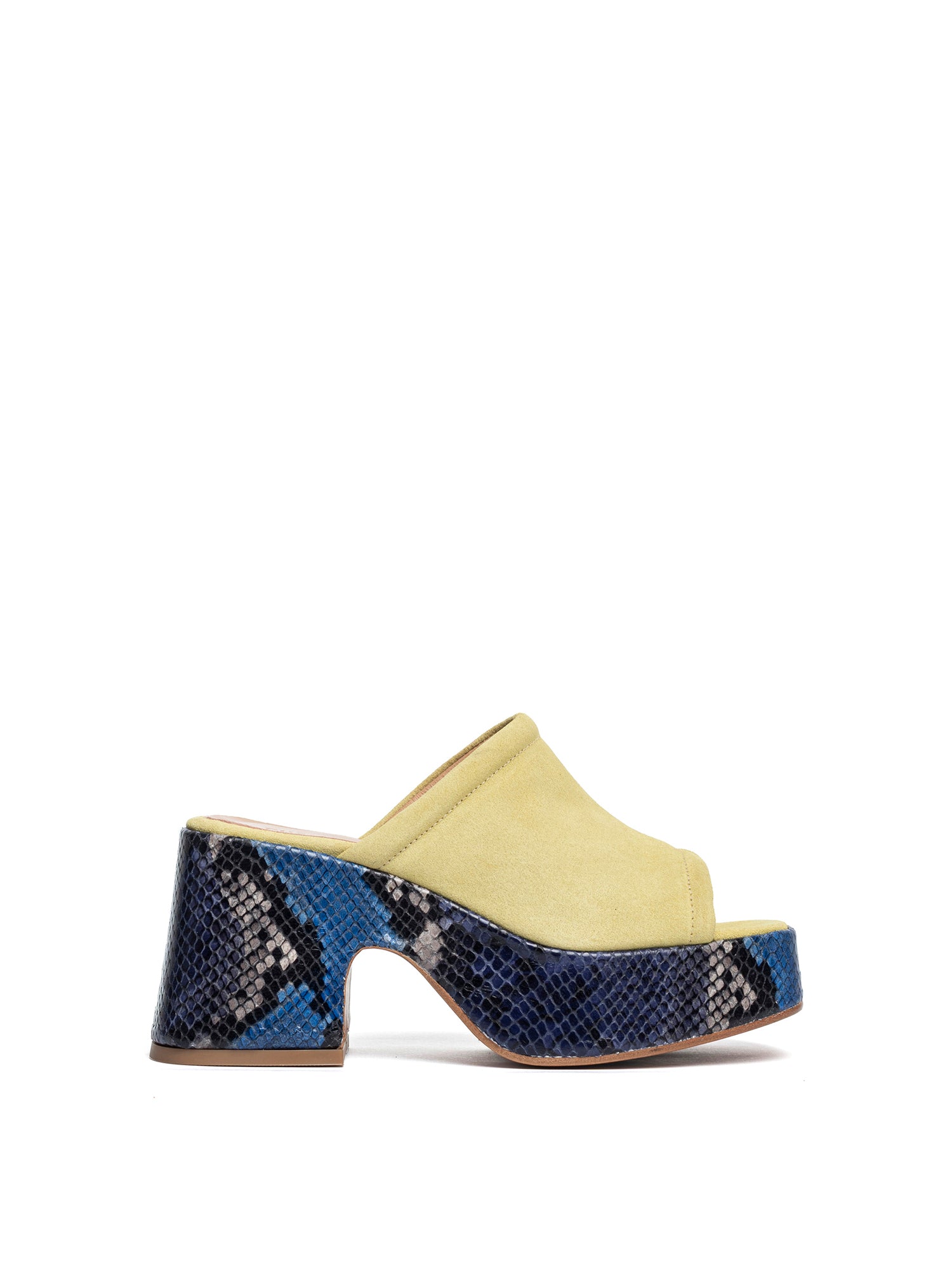 Zeppe in camoscio giallo e vitello pitonato 2471