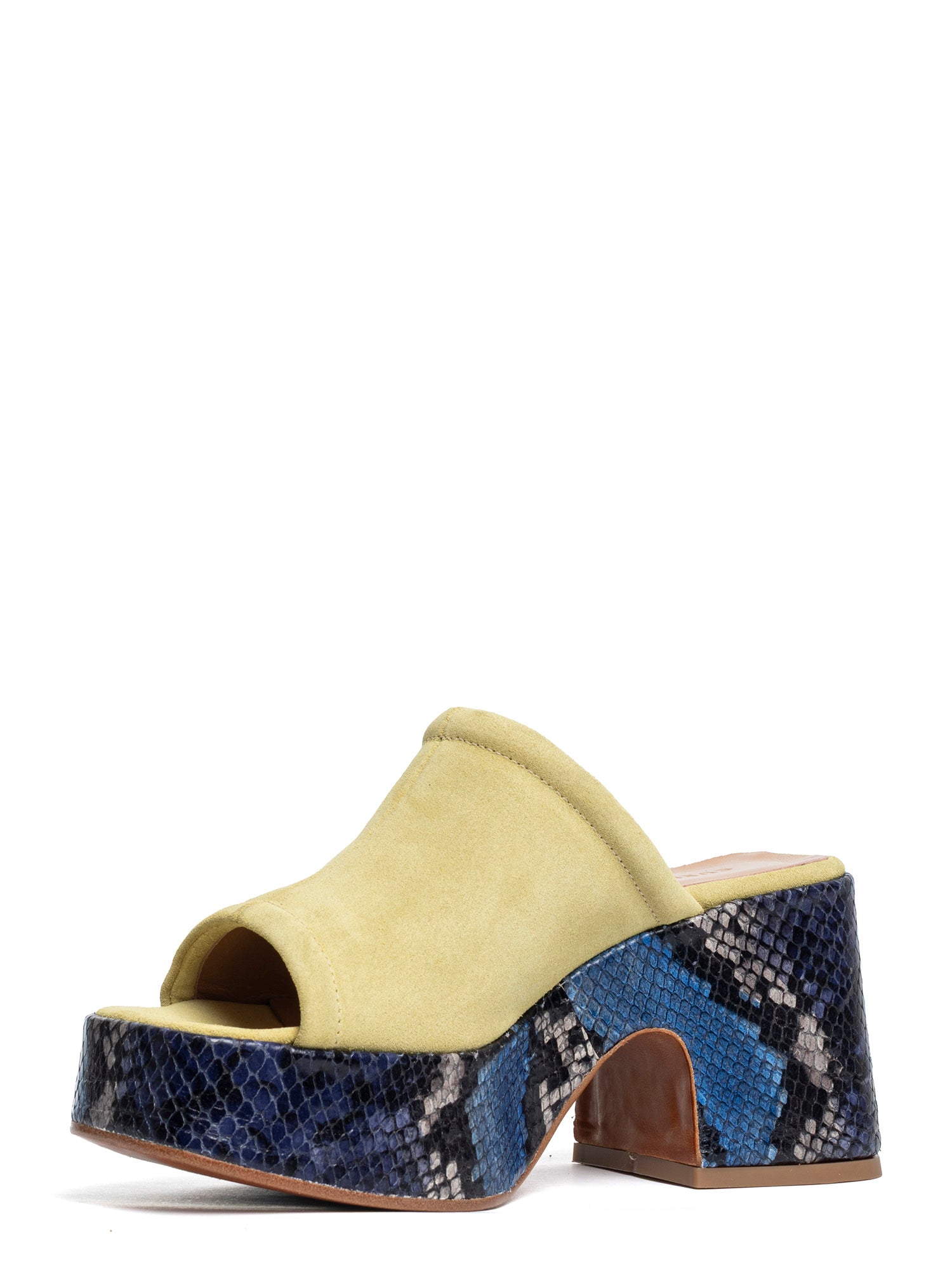 Zeppe in camoscio giallo e vitello pitonato 2471