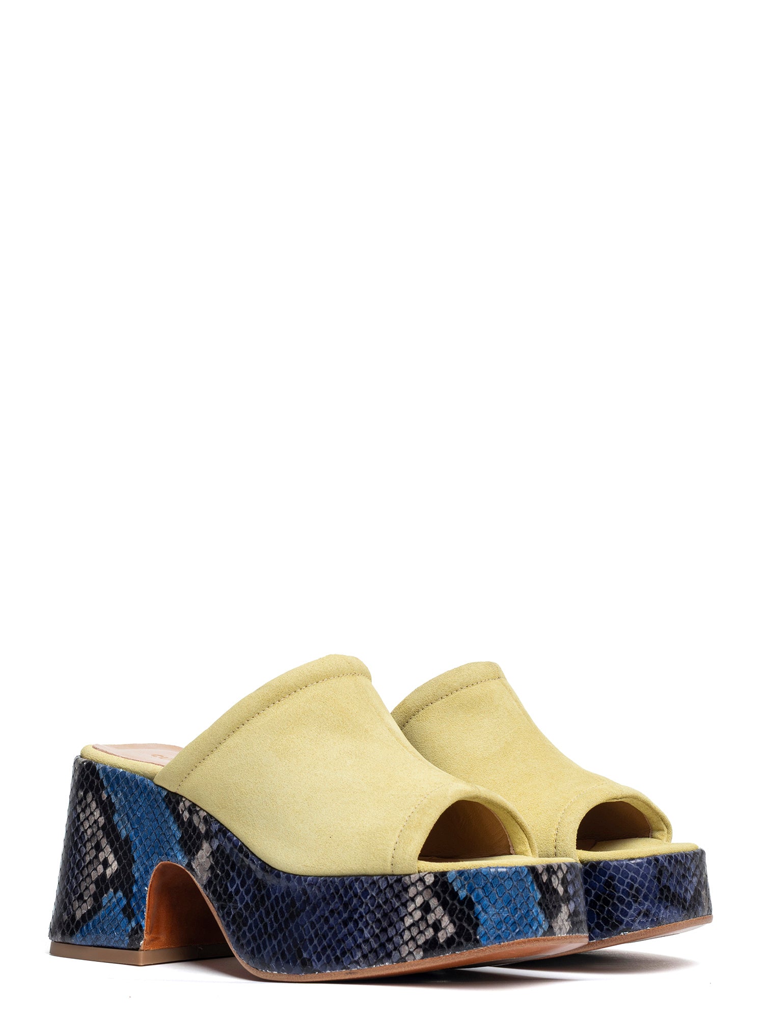 Zeppe in camoscio giallo e vitello pitonato 2471