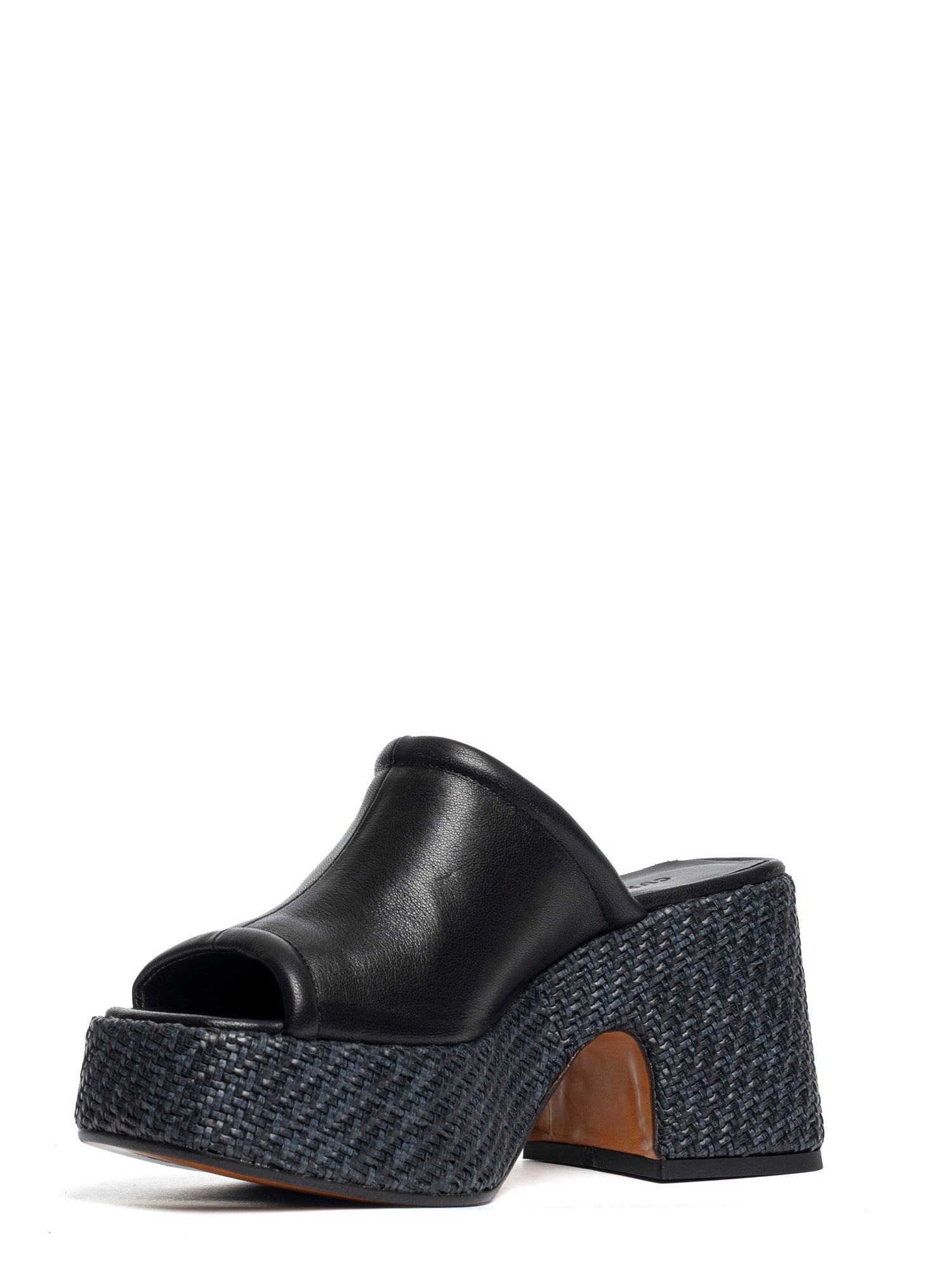 Zeppe in rafia e vitello nero 2471