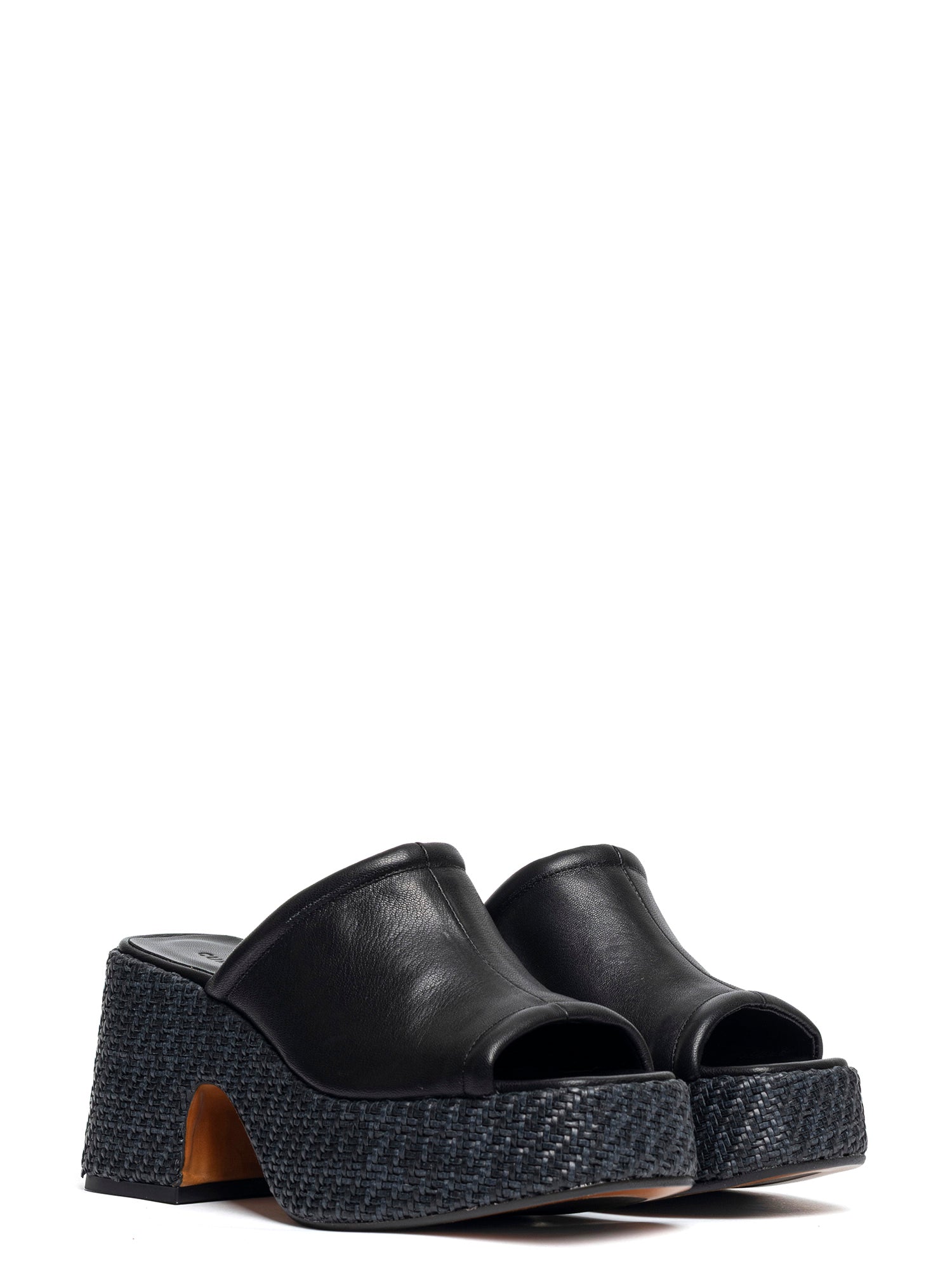 Zeppe in rafia e vitello nero 2471