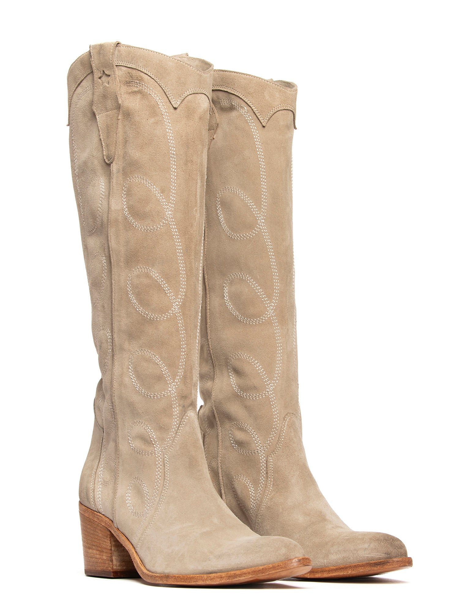 Stivali texani in camoscio beige 2719