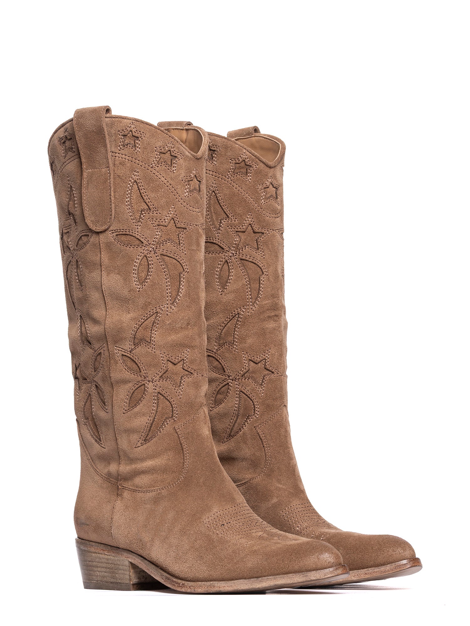 Stivali texani in camoscio cappuccino 2924