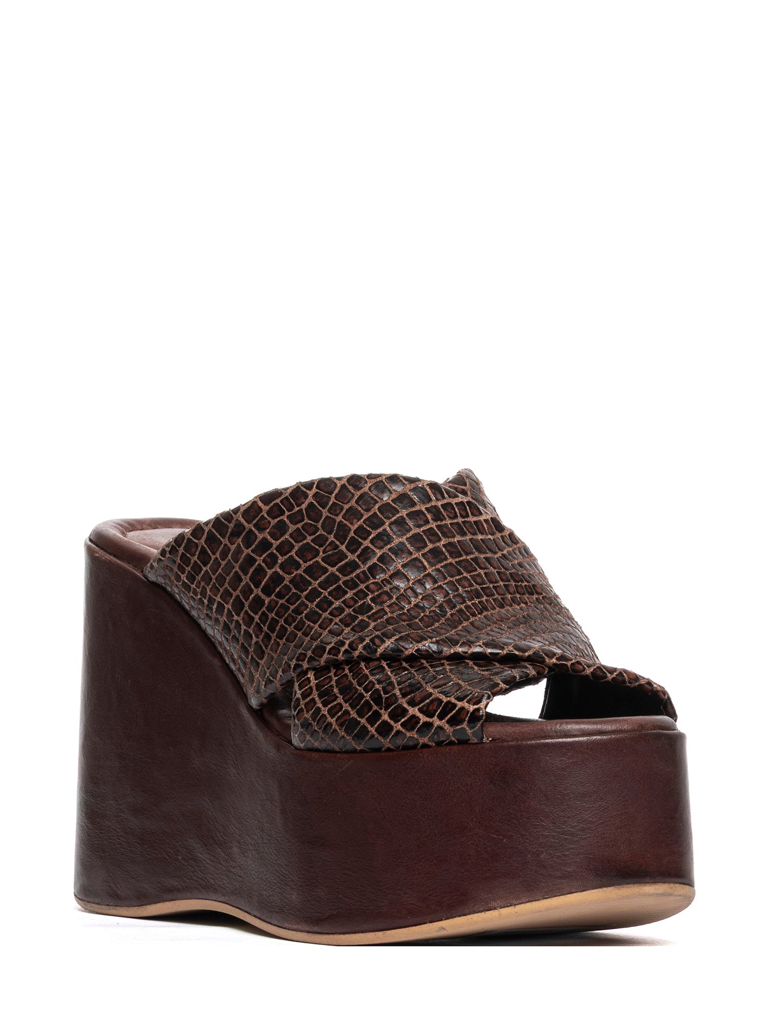 Chestnut snakeskin calfskin wedges 2950