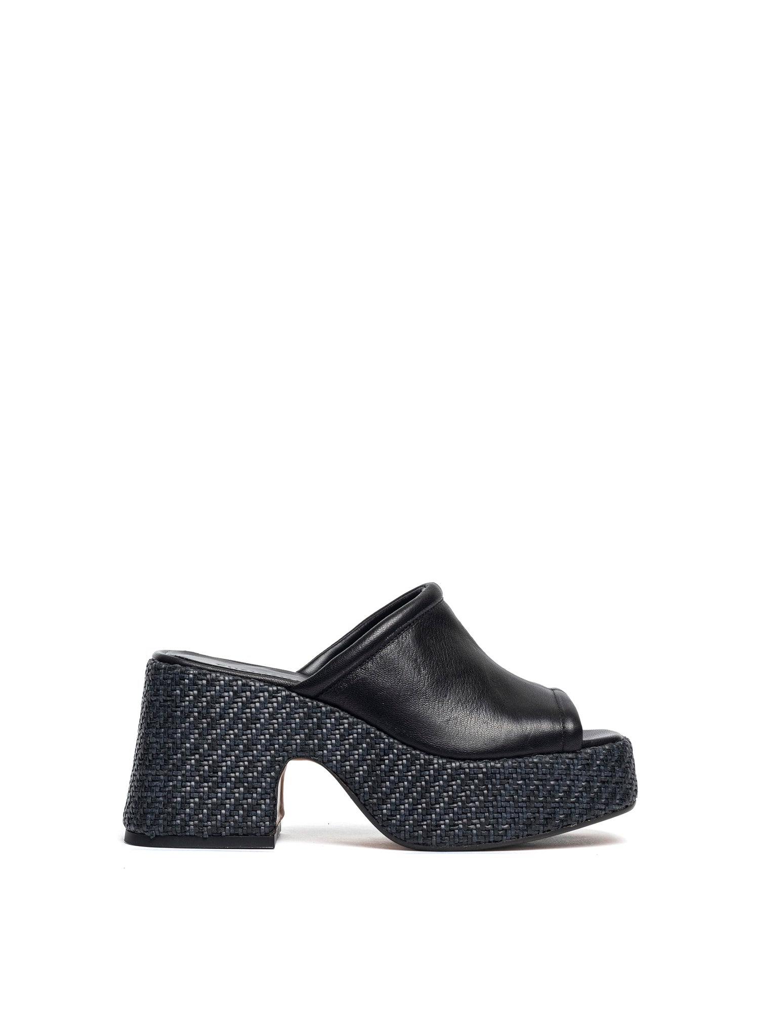 Zeppe in rafia e vitello nero 2471