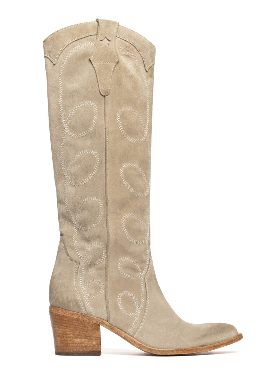 Stivali texani in camoscio beige 2719